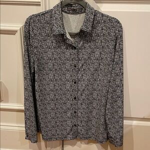 J. McLaughlin Black and White Geometric Shirt, XL